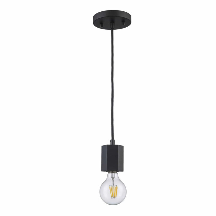 Pendant light with exposed bulb and black hexagon socket for modern kitchen or dining lighting