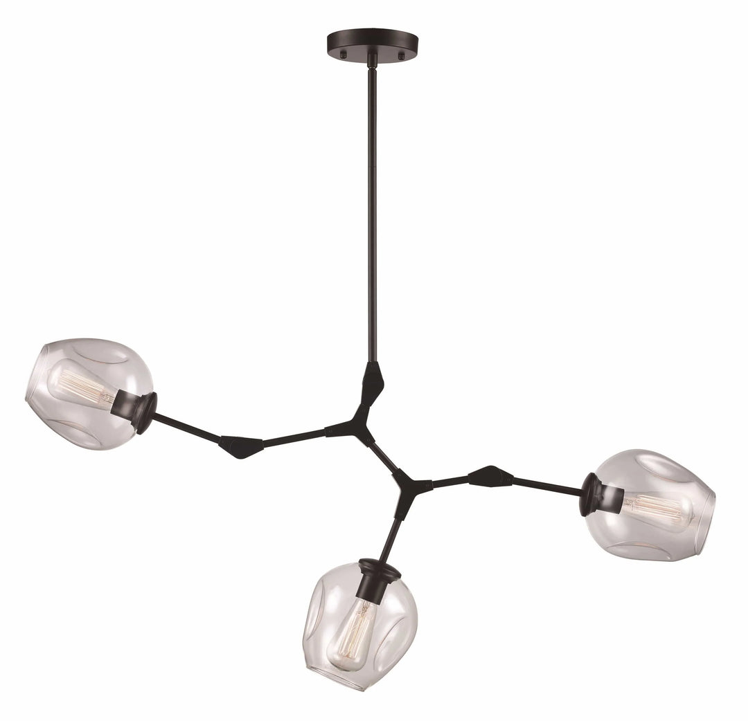 Modern black 3-light pendant chandelier with clear glass shades for indoor living room lighting