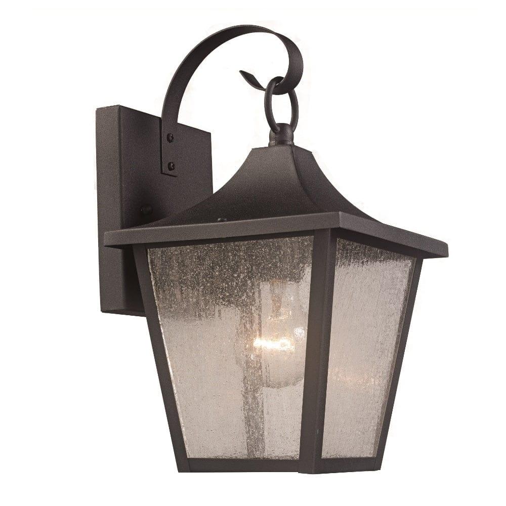 Trans Globe Rasmussen 1-Light Seeded Glass Armed Wall Lantern- Black