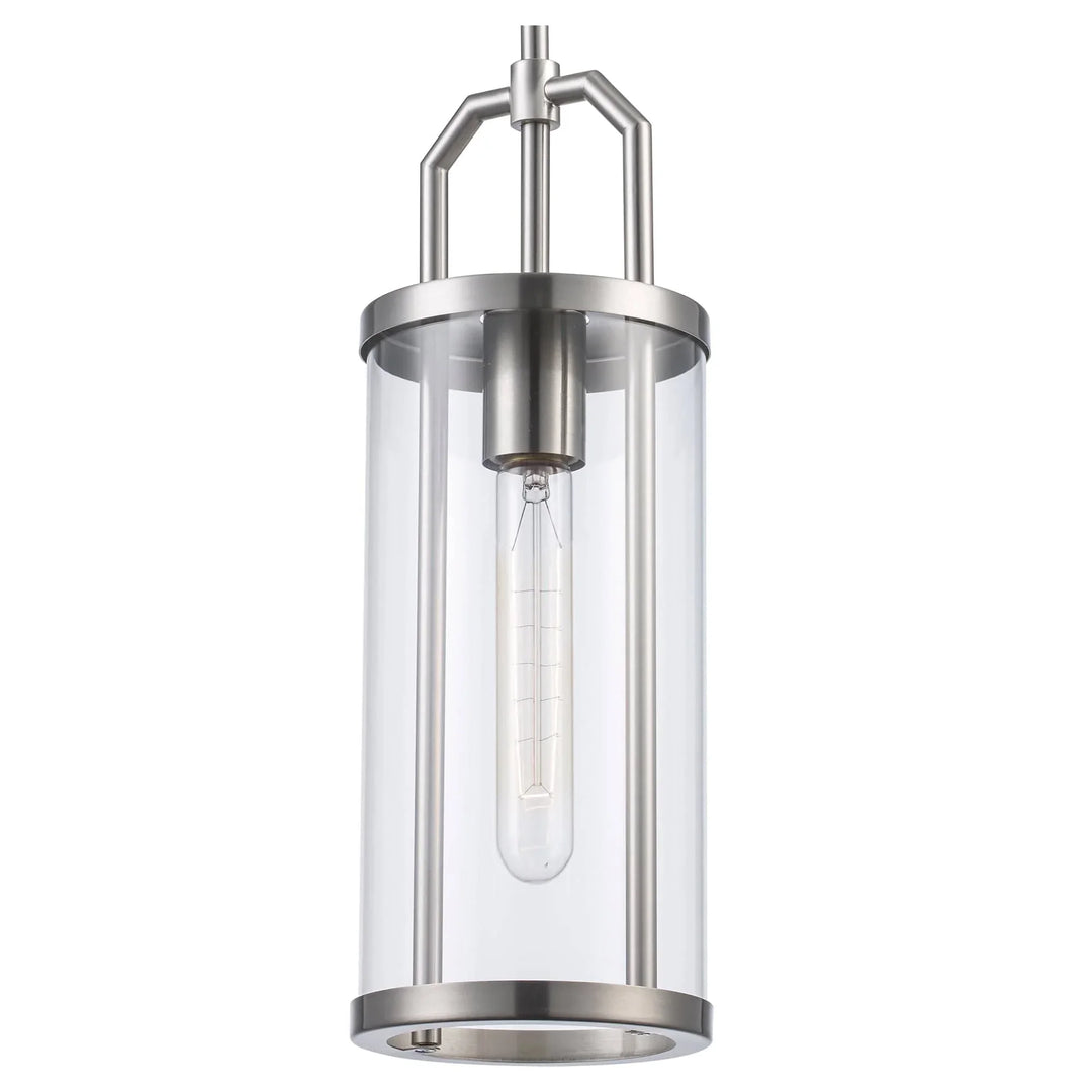 Cylinder glass pendant light with brushed nickel finish for modern indoor architectural lighting