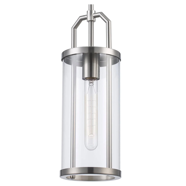 Cylinder glass pendant light with brushed nickel finish for modern indoor architectural lighting