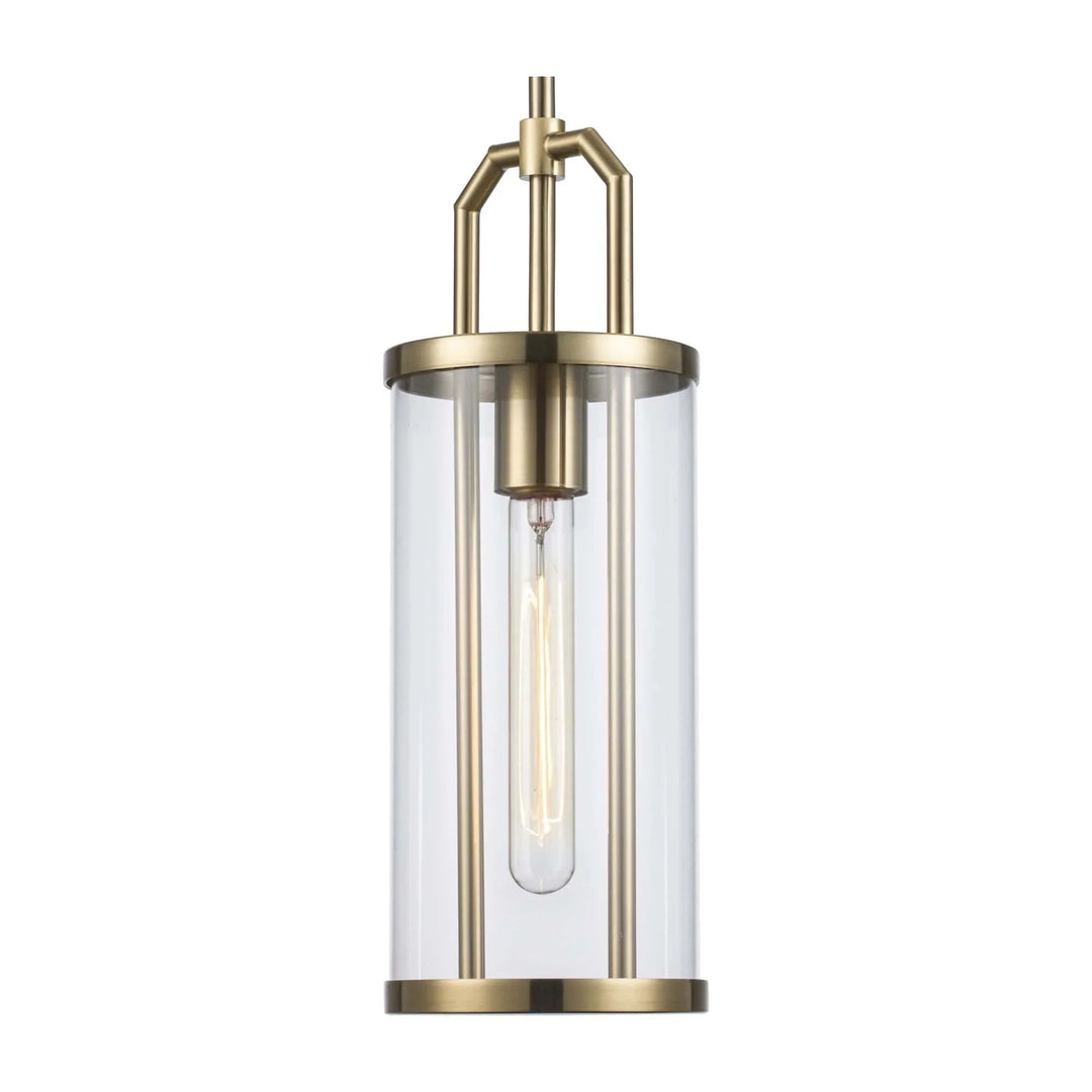 Cylinder glass pendant light with antique gold finish for modern kitchen or dining room lighting