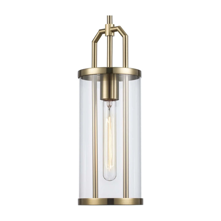 Cylinder glass pendant light with antique gold finish for modern kitchen or dining room lighting