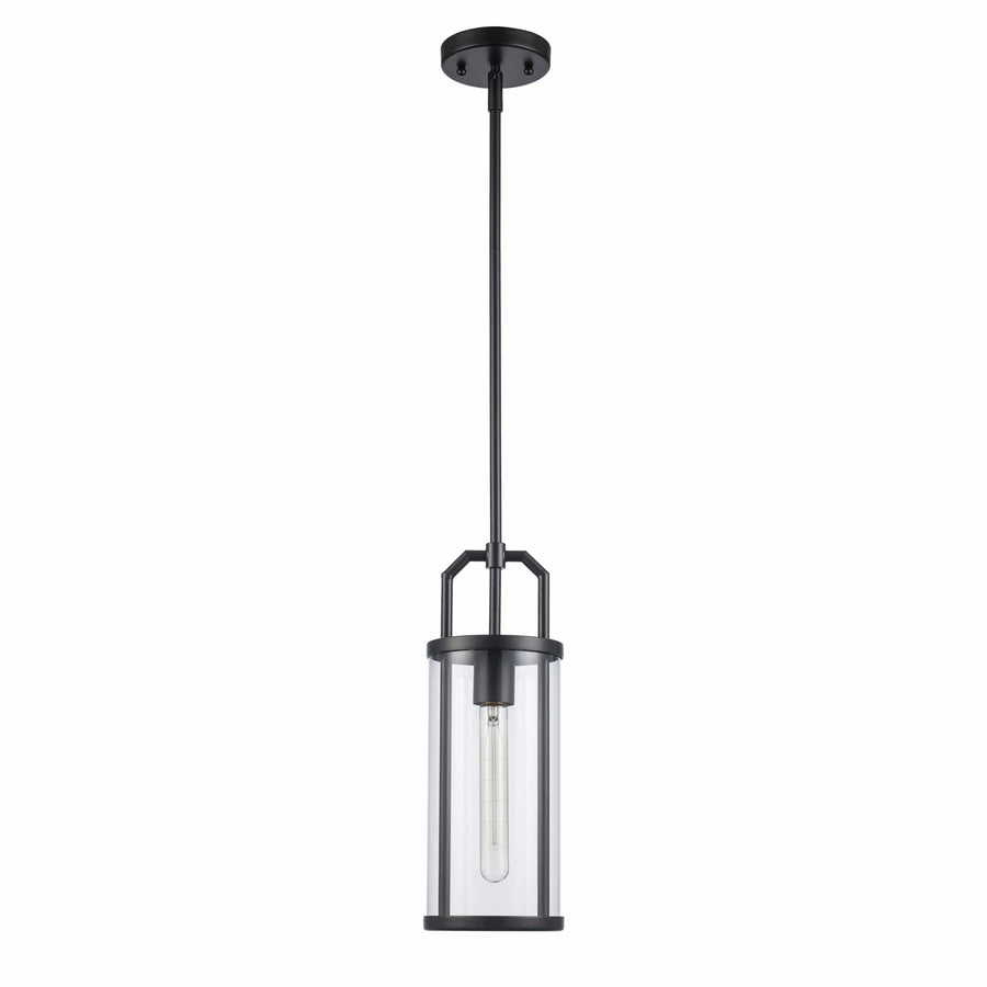 Trans Globe River 1-Light with Cylinder Glass Shade - Black