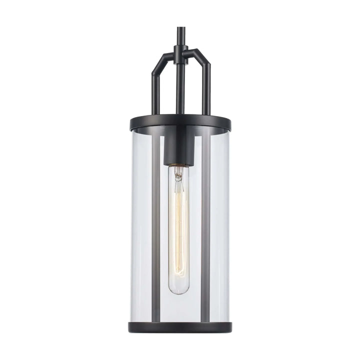 Pendant light with black finish and clear cylinder glass shade for modern interior lighting
