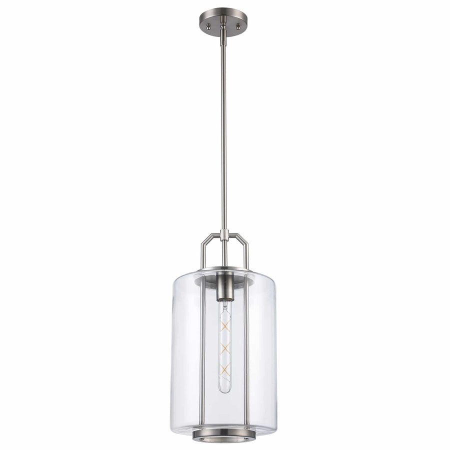 Trans Globe River 1-Light with Cylinder Glass Shade -  Brushed Nickel