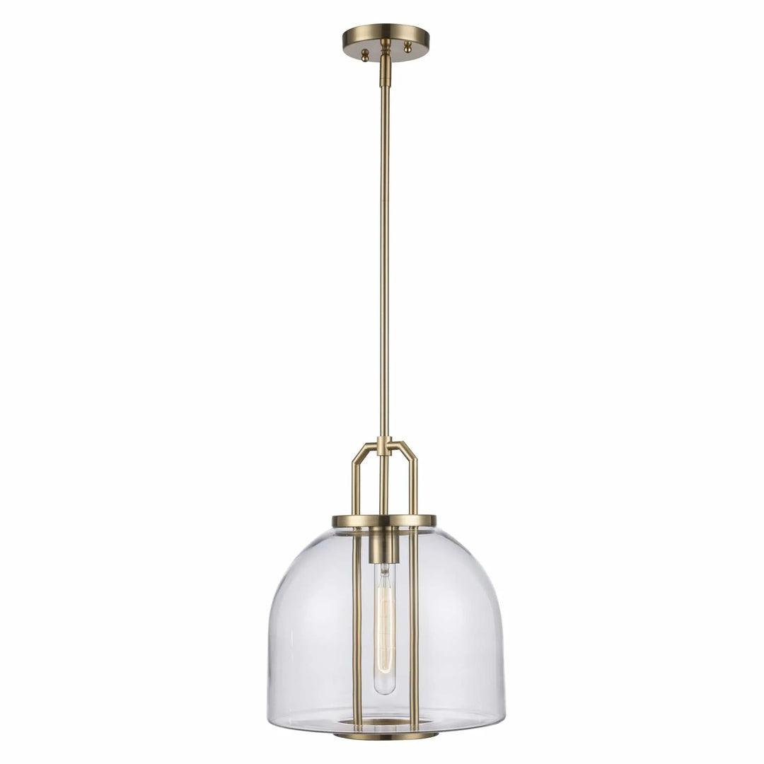 Pendant light with clear glass dome shade and gold finish for modern kitchen or dining room lighting