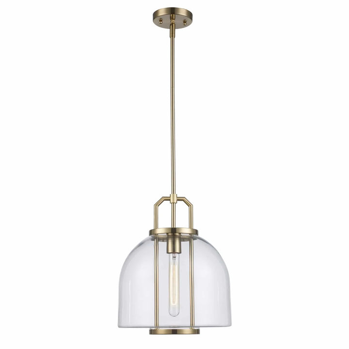 Pendant light with clear glass dome shade and antique gold finish for modern kitchen or dining lighting