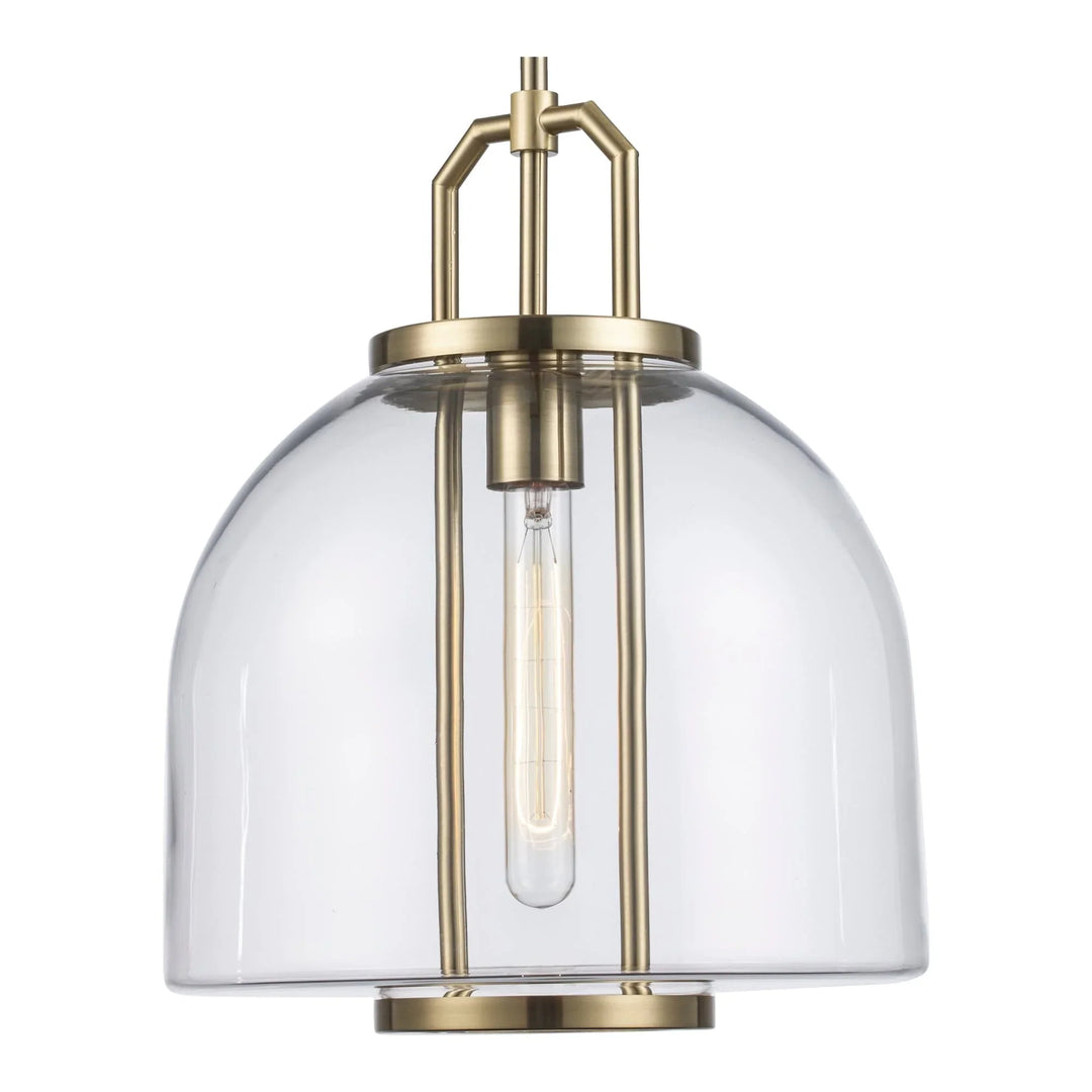 Pendant light with clear glass dome shade and antique gold finish for modern dining room lighting