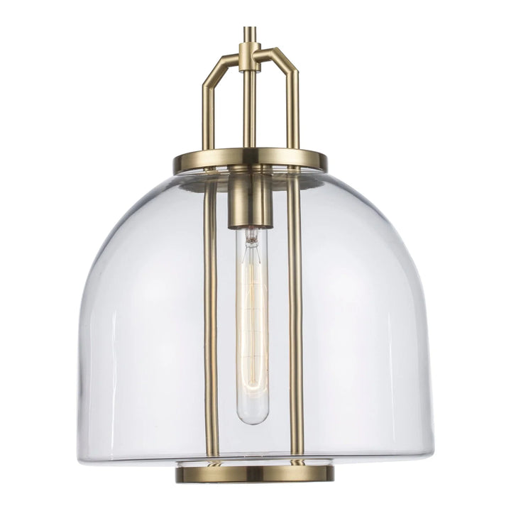 Pendant light with clear glass dome shade and antique gold finish for modern dining room lighting