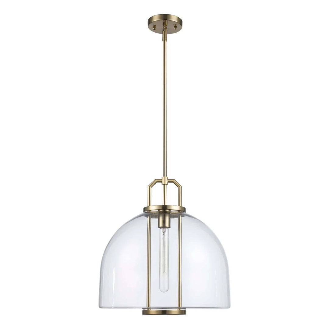Pendant light with clear glass dome shade and antique gold finish ideal for modern kitchen lighting