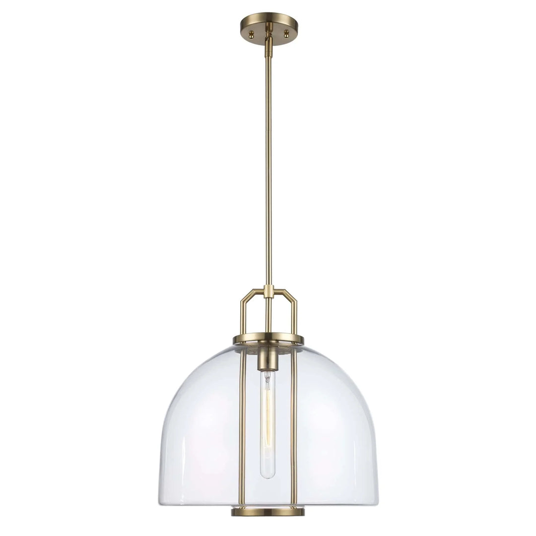 Pendant light with clear glass dome shade and antique gold finish for modern kitchen or dining room
