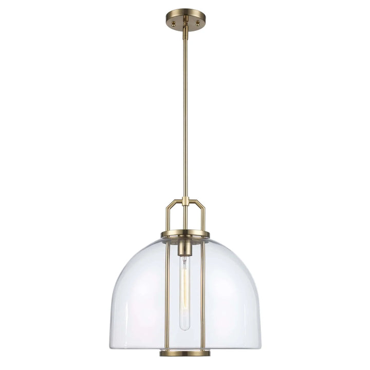 Pendant light with clear glass dome shade and antique gold finish for modern kitchen or dining room