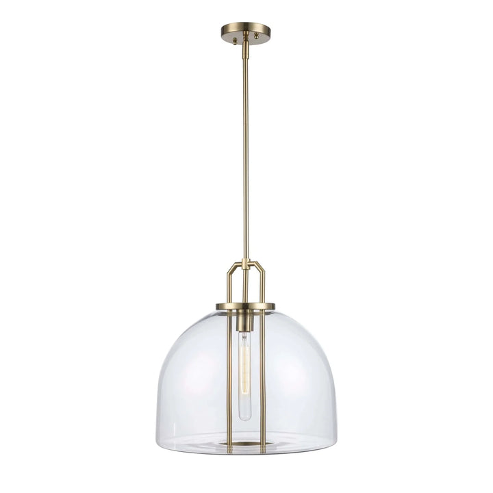 Pendant light with antique gold finish and clear glass dome shade for kitchen or dining room