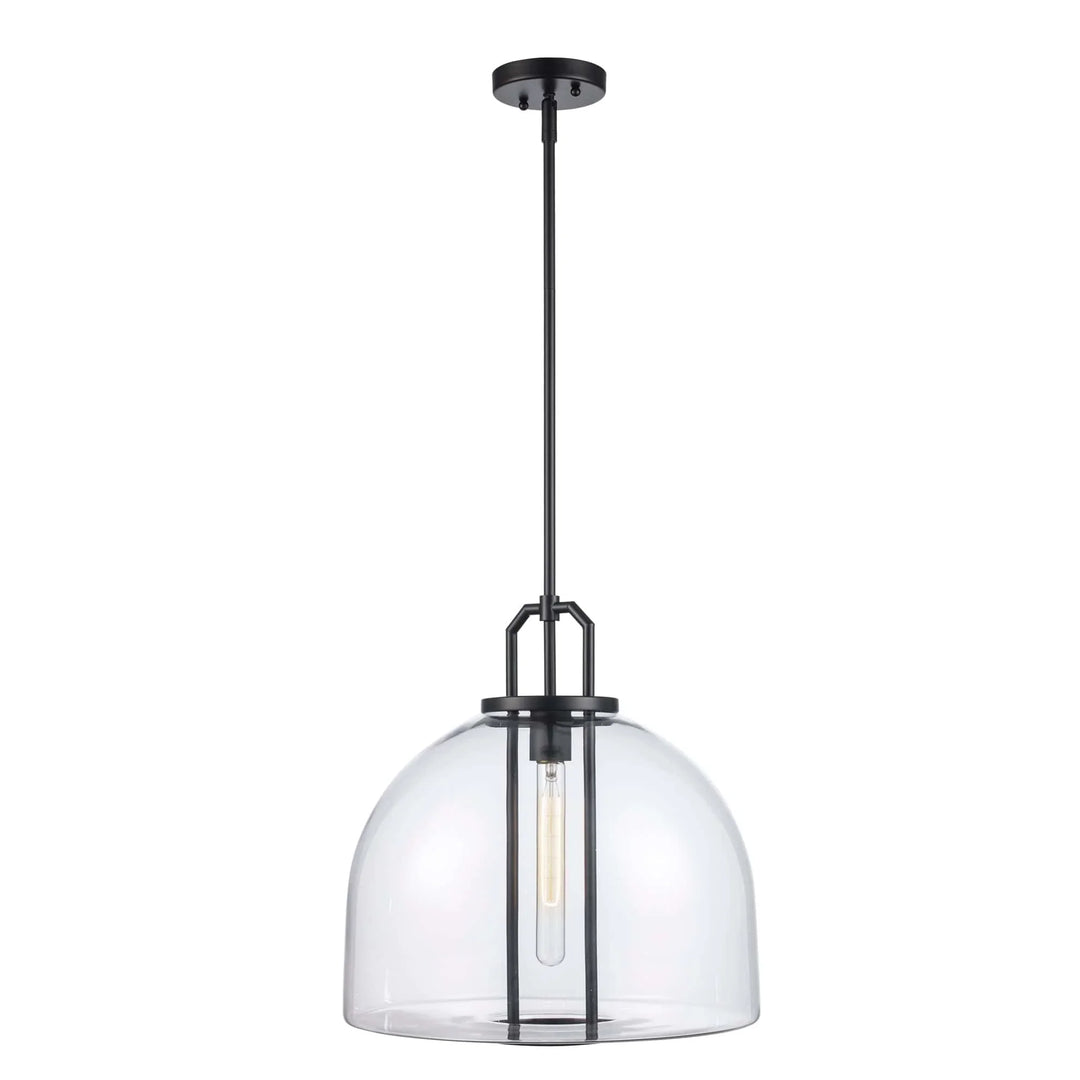Black pendant light with clear glass shade for kitchen island or dining room lighting