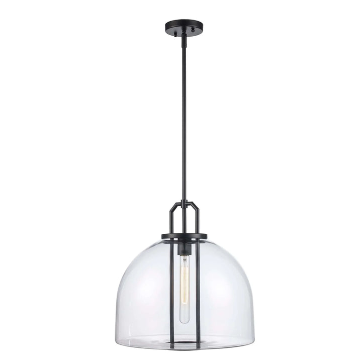 Black pendant light with clear glass shade for kitchen island or dining room lighting