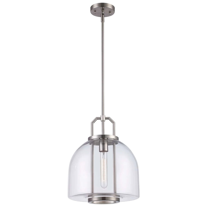 Pendant ceiling light with brushed nickel finish and clear glass dome shade for modern kitchen lighting