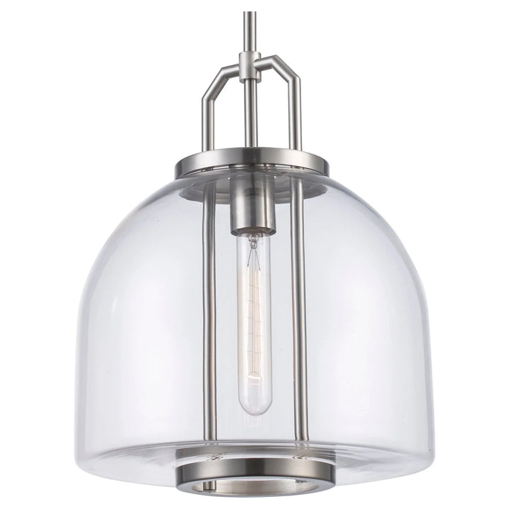 Pendant light with clear glass shade and brushed nickel finish for modern kitchen or dining lighting