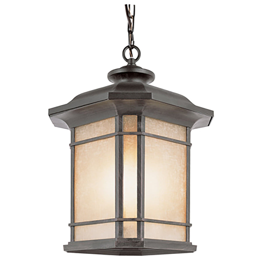 Trans Globe San Miguel Collection, Craftsman Style, Outdoor Hanging Pendant Lantern with Tea Stain Glass Windows- Rust