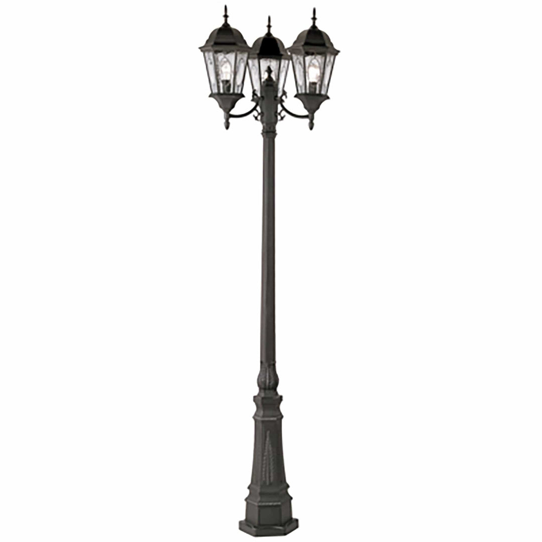 Trans Globe Villa Nueva 96-In., 3-Light, 3-Shade, Spanish Inspired Ornate Outdoor Lamp Post Set - Black