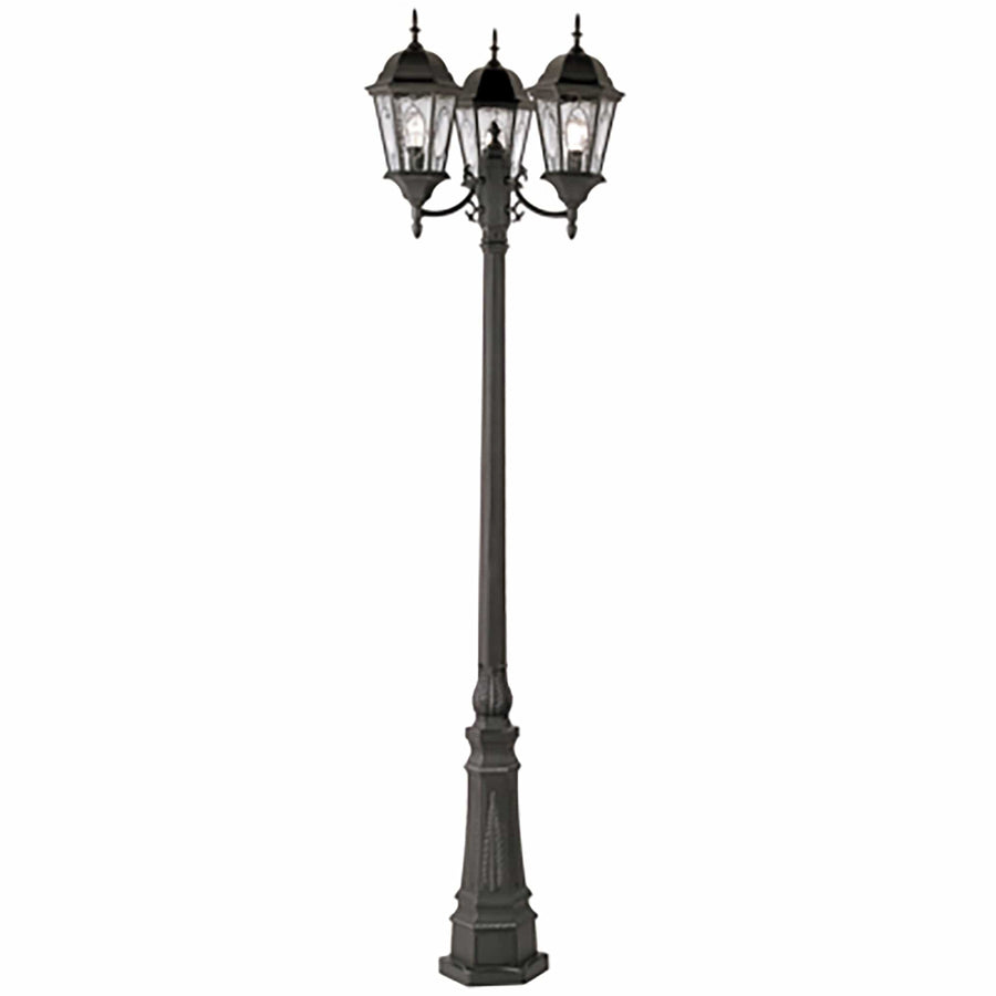 Trans Globe Villa Nueva 96-In., 3-Light, 3-Shade, Spanish Inspired Ornate Outdoor Lamp Post Set - Black