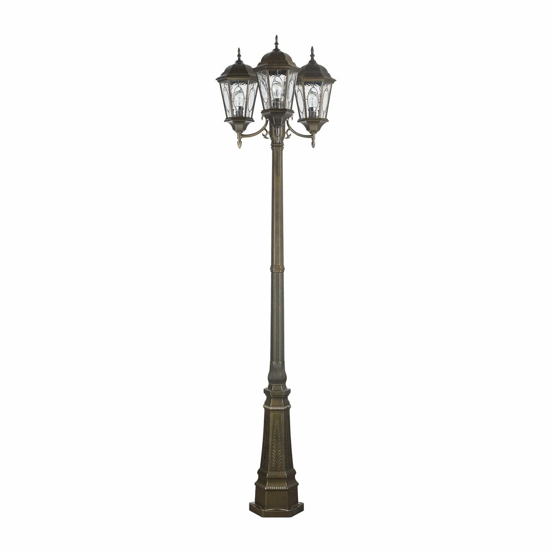 Trans Globe Villa Nueva 96-In., 3-Light, 3-Shade, Spanish Inspired Ornate Outdoor Lamp Post Set - Bronze