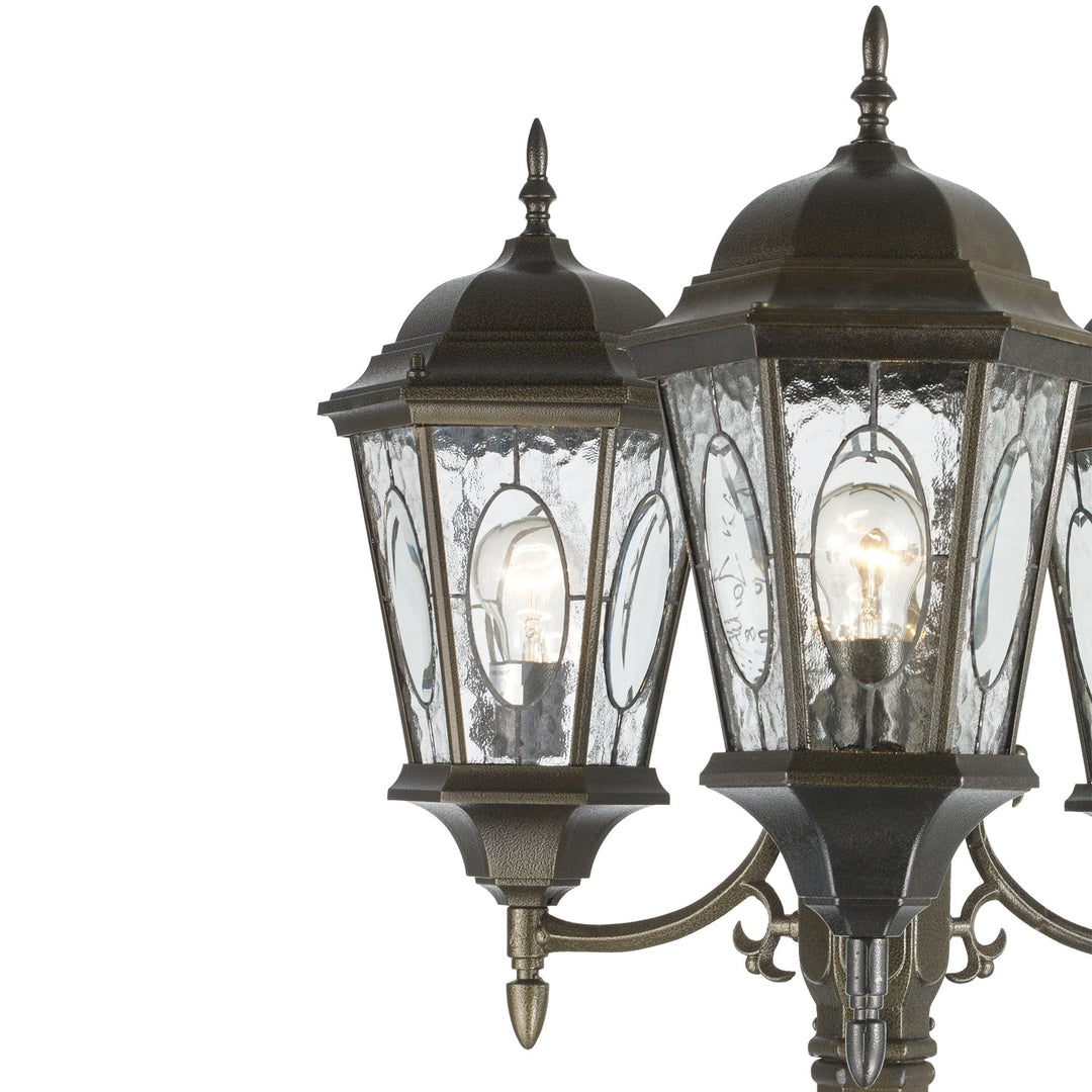 Trans Globe Villa Nueva 96-In., 3-Light, 3-Shade, Spanish Inspired Ornate Outdoor Lamp Post Set - Bronze