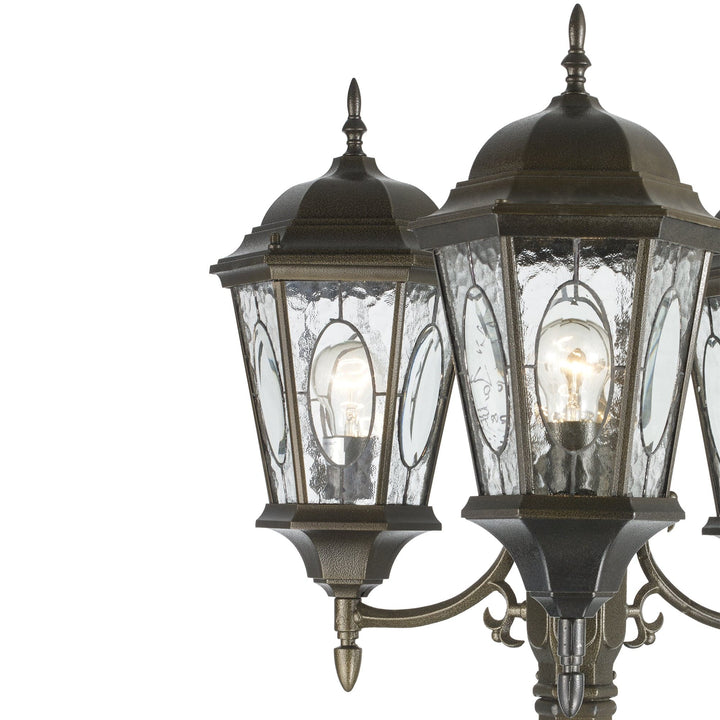 Trans Globe Villa Nueva 96-In., 3-Light, 3-Shade, Spanish Inspired Ornate Outdoor Lamp Post Set - Bronze