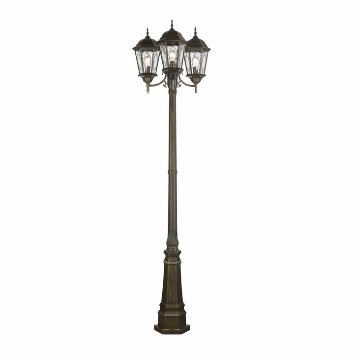 Trans Globe Villa Nueva 96-In., 3-Light, 3-Shade, Spanish Inspired Ornate Outdoor Lamp Post Set - Bronze