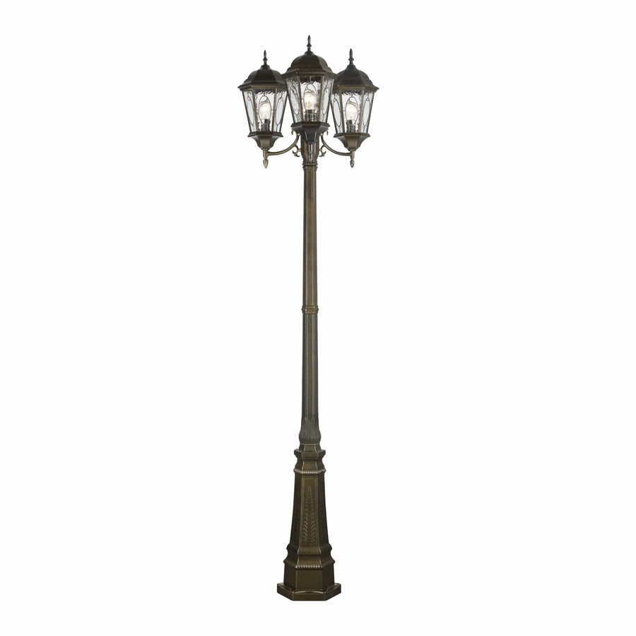 Trans Globe Villa Nueva 96-In., 3-Light, 3-Shade, Spanish Inspired Ornate Outdoor Lamp Post Set - Bronze