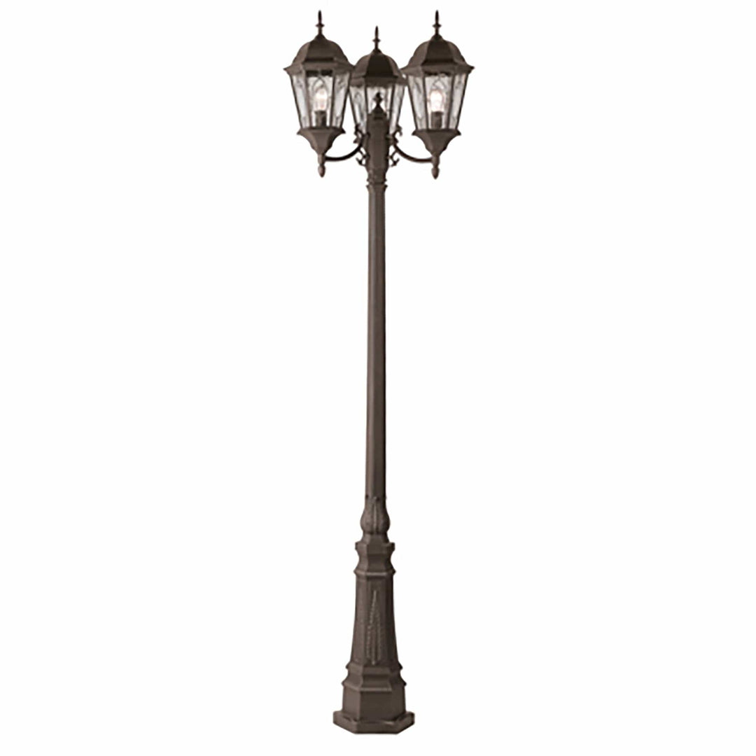 Trans Globe Villa Nueva 96-In., 3-Light, 3-Shade, Spanish Inspired Ornate Outdoor Lamp Post Set - Rust