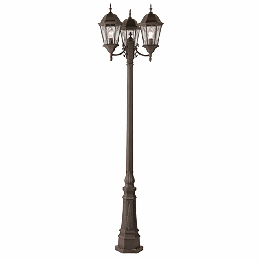 Trans Globe Villa Nueva 96-In., 3-Light, 3-Shade, Spanish Inspired Ornate Outdoor Lamp Post Set - Rust
