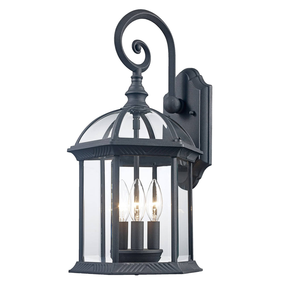 Trans Globe Wentworth Atrium Style, Armed Outdoor Wall Lantern Light, with Open Base- Black