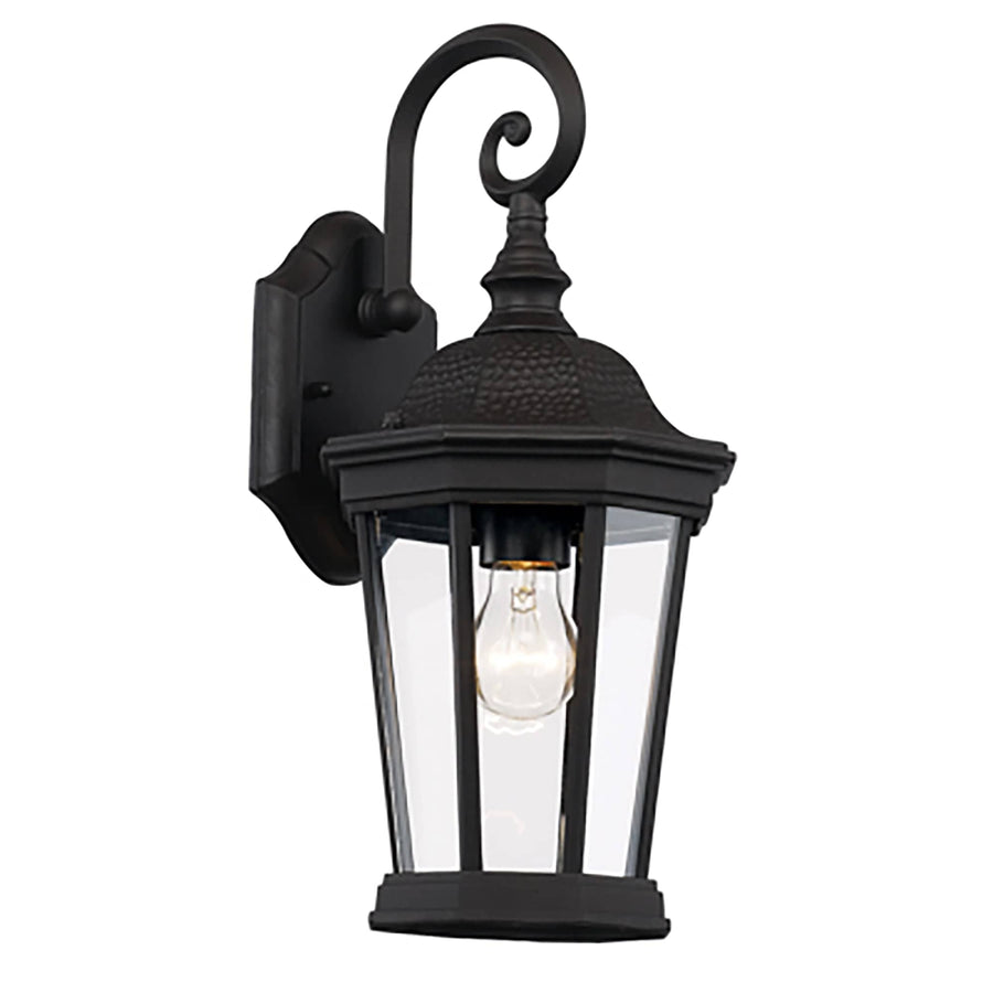 Trans Globe Westfield Hexagon Shaped, Clear Glass, Armed Outdoor Wall Lantern Light - Black
