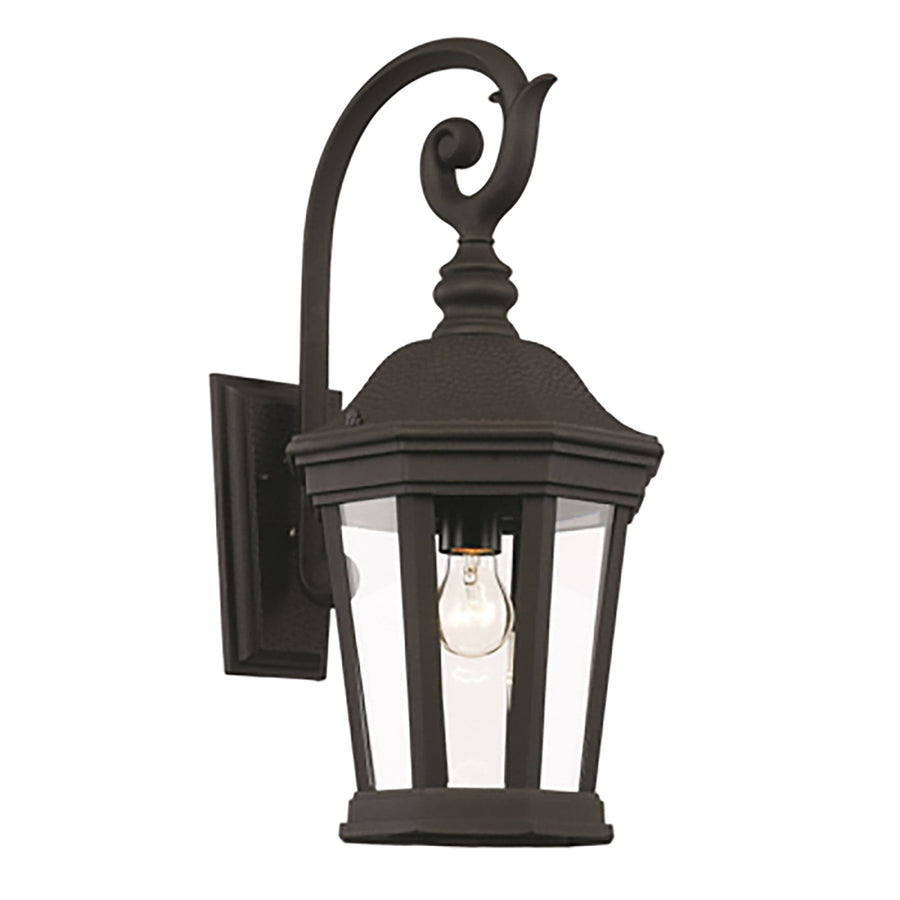 Trans Globe Westfield Hexagon Shaped, Clear Glass, Armed Outdoor Wall Lantern Light - Black