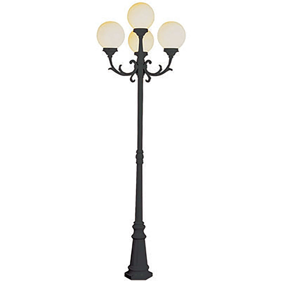 Trans Globe Wilshire 89-In. Tall, 4-Light, 4-Globe Shade Complete Outdoor Pole Light Set - Black
