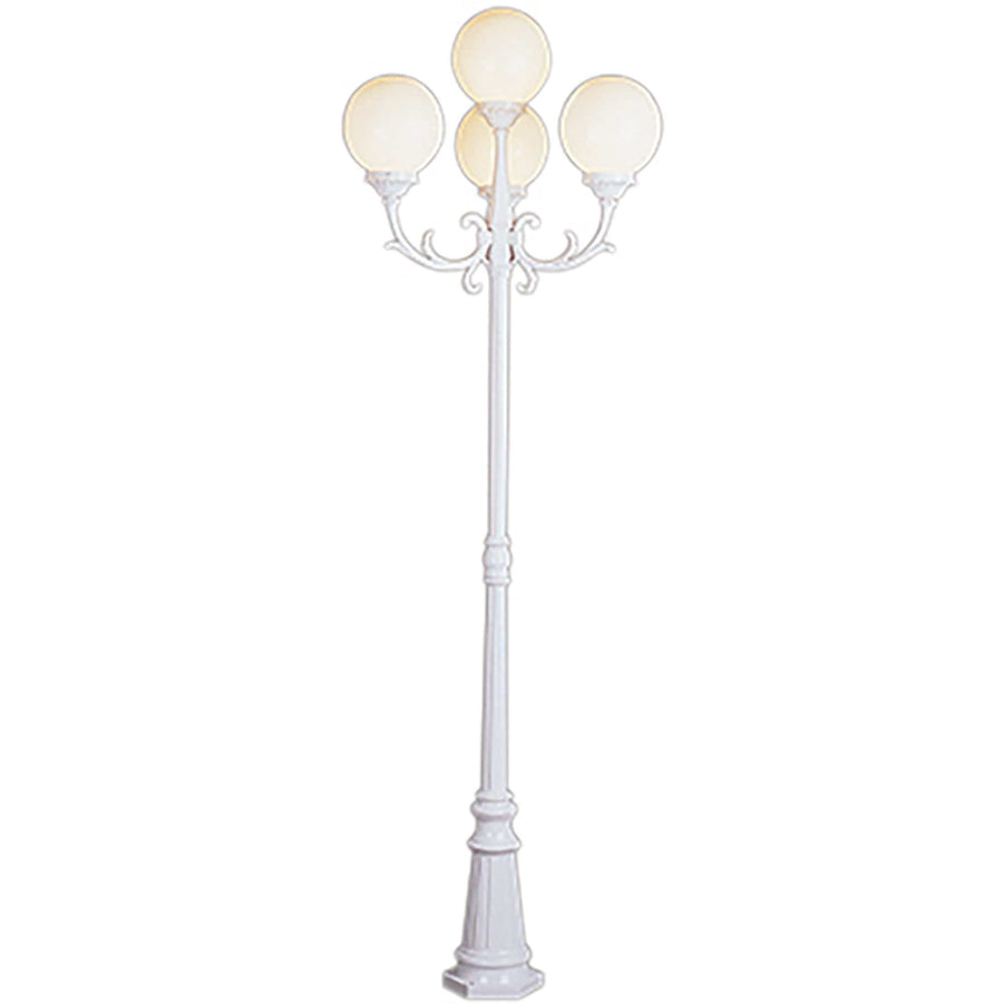 Trans Globe Wilshire 89-In. Tall, 4-Light, 4-Globe Shade Complete Outdoor Pole Light Set - White