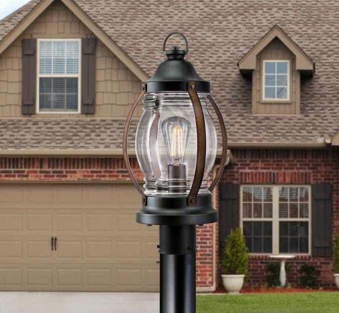 Westinghouse Westinghouse - Canyon, Post Top,  Base E26 Lamp - Textured Black and Barnwood