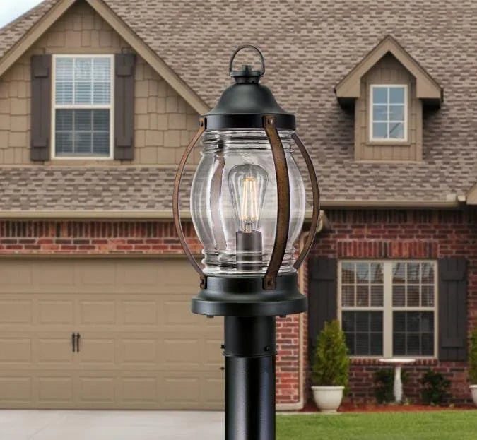 Westinghouse Westinghouse - Canyon, Post Top,  Base E26 Lamp - Textured Black and Barnwood