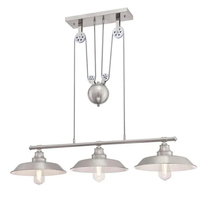 Westinghouse Westinghouse - Iron Hill Three-Light Indoor Island Pulley Pendant, Base E26 Medium - Brushed Nickel