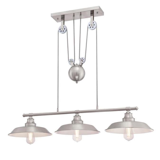 Westinghouse Westinghouse - Iron Hill Three-Light Indoor Island Pulley Pendant, Base E26 Medium - Brushed Nickel